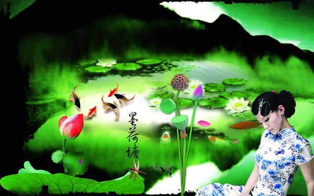 古典荷花美女模板下载_珊瑚贝