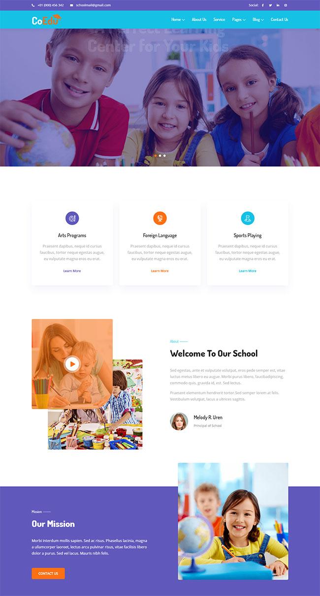 学校幼儿园教育HTML5模板_珊瑚贝