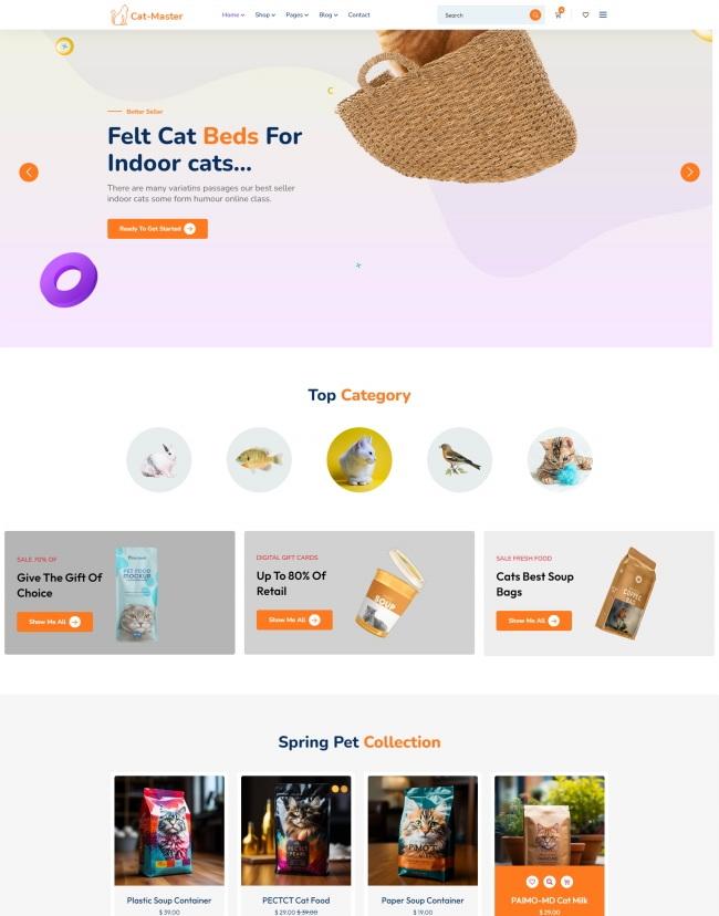 宠物猫粮在线购物网站模板_珊瑚贝
