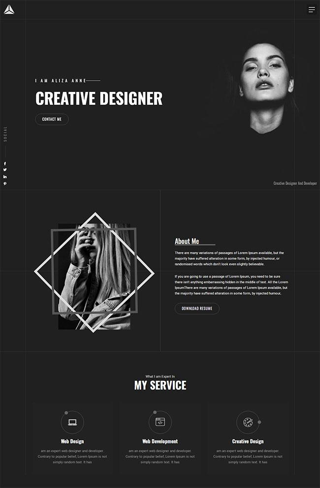 黑色个人作品集HTML5模板_珊瑚贝
